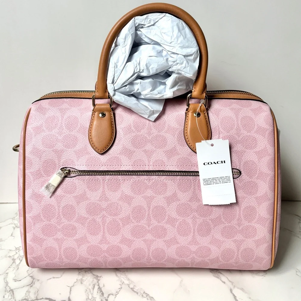 New Coach Large Rowan Powder Pink in Signature Canvas 2026 Release - Picture 8 of 15